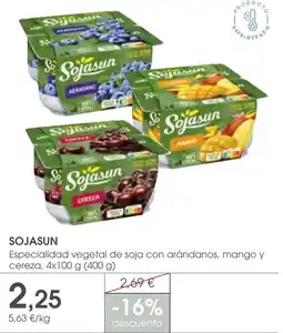 Supermercados Plaza Sojasun especialidad vegetal de soja con arándanos, mango y cereza oferta