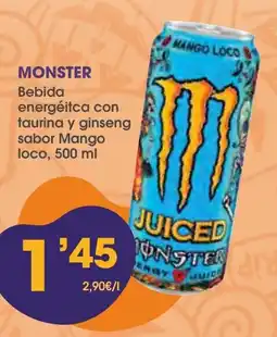 Supermercados Plaza Monster bebida energética con taurina y ginseng sabor mango loco oferta