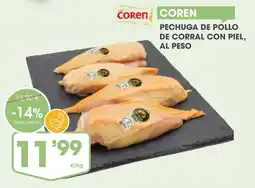 Supermercados Plaza Coren pechuga de pollo de corral con piel oferta