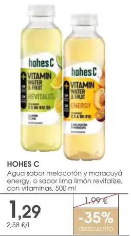 Supermercados Plaza Hohes C agua sabor melocotón y maracuyá energy, o sabor lima limón revitalize, con vitaminas oferta