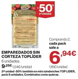 Hipercor Top Líder emparedados sin corteza oferta