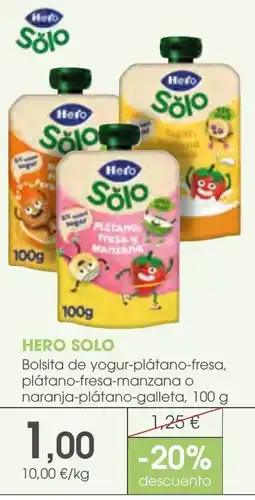Supermercados Plaza Hero Solo bolsita de yogur-plátano-fresa, plátano-fresa-manzana o naranja-plátano-galleta oferta