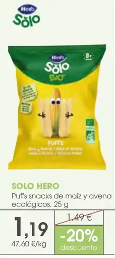 Supermercados Plaza Solo hero puffs snacks de maiz y avena ecologicos oferta