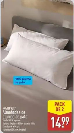 ALDI Novitesse - almohadas de plumas de pato oferta