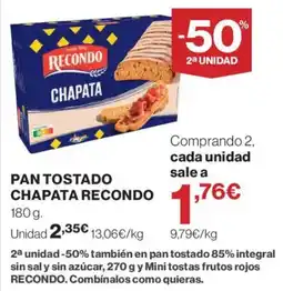 El Corte Inglés Recondo pan tostado chapata oferta