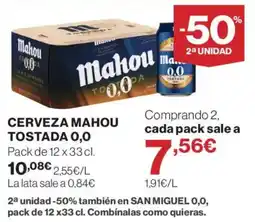 El Corte Inglés Mahou cerveza tostada 0,0 oferta
