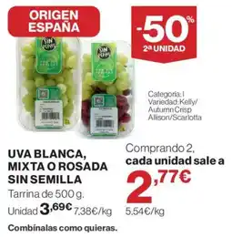 El Corte Inglés Uva blanca, mixta o rosada sin semilla oferta