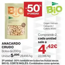 El Corte Inglés Bio anacardo crudo oferta