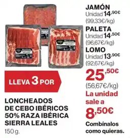 El Corte Inglés Loncheados de cebo ibéricos 50% raza ibérica sierra leales oferta