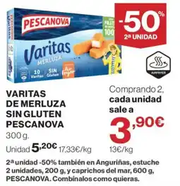 El Corte Inglés Pescanova varitas merluza sin gluten oferta