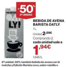 El Corte Inglés Oatly bebida de avena barista oferta