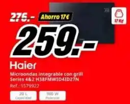 MediaMarkt Haier - microondas integrable con grill series 4&a h38fmwid4id27n oferta