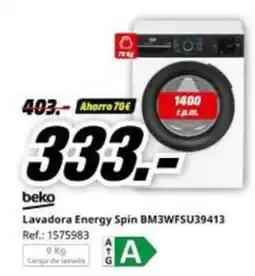 MediaMarkt Beko - lavadora energy spin bm3wfsu39413 oferta