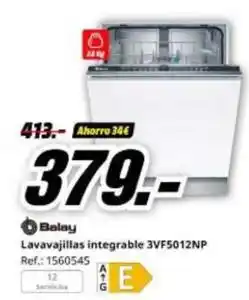 MediaMarkt Balay - lavavajillas integrable 3vf5012np oferta