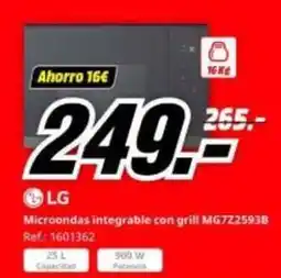 MediaMarkt Lg - microondas integrable con grill mg7z2593b oferta