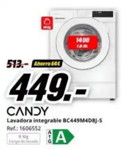 MediaMarkt Candy - lavadora integrable bc449m4d8j-s oferta