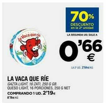 BM Supermercados 70% Descuento En La 2a Unidad La Vaca Que Ríe Queso Light 16 Porciones oferta