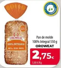 Spar La Palma Oroweat pan de molde 100% integral oferta