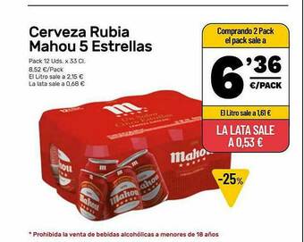AhorraMas Cerveza Rubia Mahou 5 Estrellas oferta