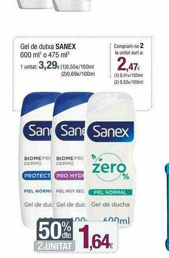 Condis 50% Dte 2a Unitat Gel De Dutxa Sanex oferta
