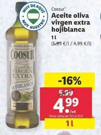 Lidl Coosur Aceite oliva virgen extra hojiblanca 1L oferta