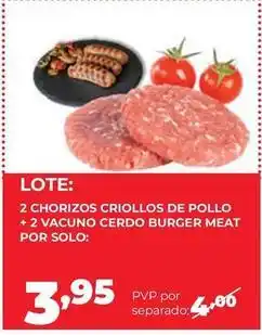 Alimerka Solo - 2 chorizos criollos de pollo + 2 vacuno cerdo burger meat por oferta