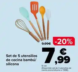 Carrefour Set de 5 utensilios de cocina bambu/ silicona oferta