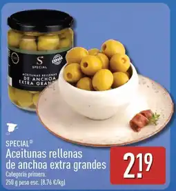 ALDI Special aceitunas rellenas de anchoa extra grandes oferta