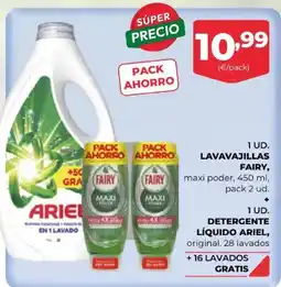 SPAR Fairy lavavajillas maxi poder + Ariel detergente líquido original oferta