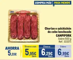 Makro Canpipork chorizo o salchichón de cebo loncheado oferta