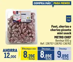Makro Metro Chef fuet, chorizo o chorizo picante mini snack oferta