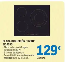 E.Leclerc Svan placa inducción 3 fuegos si3603s oferta