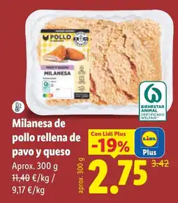 Lidl Pollo milanesa de pollo rellena de pavo y queso oferta