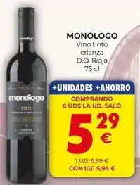 CashDiplo Monólogo - vino tinto crianza d.o. rioja oferta