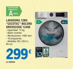 E.Leclerc Cecotec - lavadora 12kg cecotec bolero dresscode 12450 oferta
