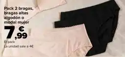 Carrefour Pack 2 bragas, bragas altas algodón o modal mujer oferta