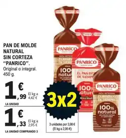 E.Leclerc Panrico pan de molde natural sin corteza oferta