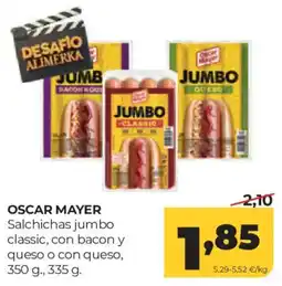 Alimerka oscar mayer salchichas jumbo classic con bacon y queso o con queso oferta