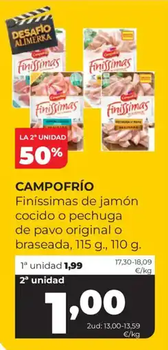Alimerka Campo Frío Finíssimas de jamón cocido o pechuga de pavo original o braseada oferta