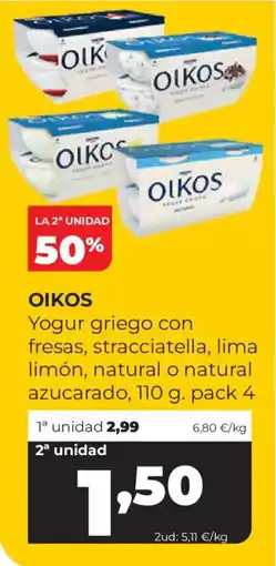 Alimerka Oikos yogur griego con fresas, stracciatella, lima limón, natural o natural azucarado oferta