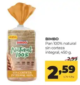 Alimerka Bimbo pan 100% natural sin corteza integral oferta