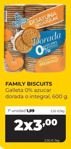 Alimerka Family Biscuits Galleta 0% azucar dorada o integral oferta