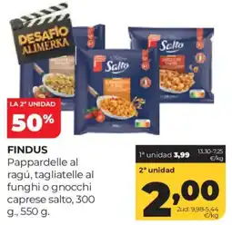 Alimerka Findus pappardelle al ragú, tagliatelle al funghi o gnocchi caprese salto oferta