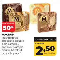 Alimerka magnum helado doble chocolate, double gold caramel, sunlover o utopia double hazelnut nocciola oferta
