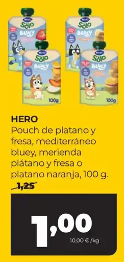 Alimerka Hero pouch de platano y fresa, mediterráneo bluey, merienda plátano y fresa o platano naranja oferta