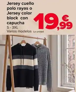 Carrefour Tex - jersey cuello polo rayas o jersey color block con capucha oferta