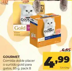 Alimerka Gourmet comida doble placer o surtido gold para gatos oferta