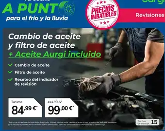 Aurigi Cambio de aceite y filtro de aceite