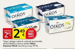 Consum Oikos yogur griego natural, natural azucarado, stracciatella o lima y limón oferta