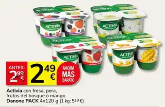 Activia con fresa, pera, frutos del bosque o mango